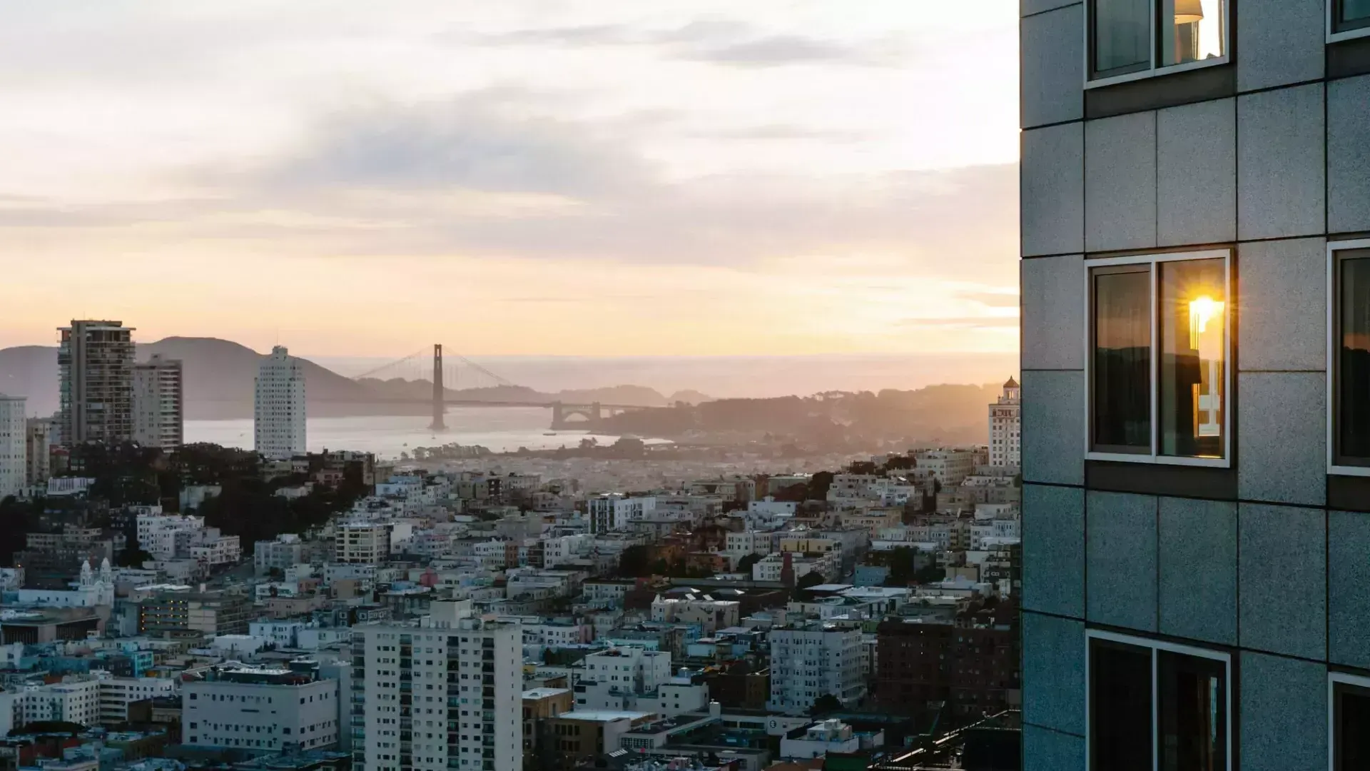 The San Francisco city skyline is seen from the Four Seasons Hotel San Francisco At Embarcadero.