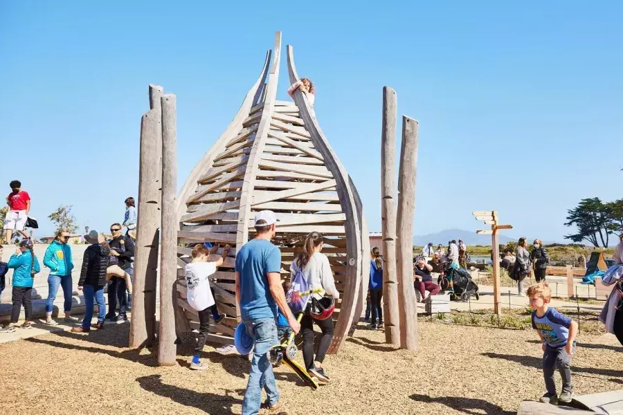 Families play at The Outpost in the Presidio